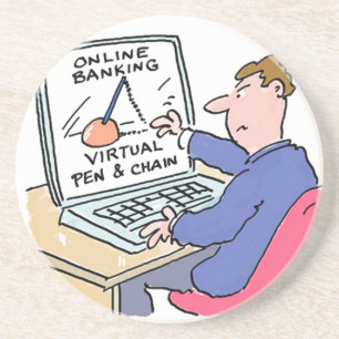 På Computer Online Banking Funny Tecknad Underlägg