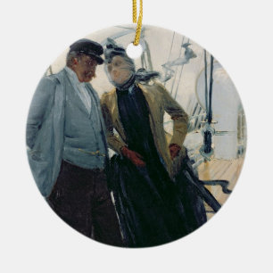 På däcket (olja på kanfas) julgransprydnad keramik