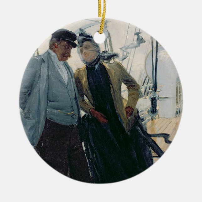 På däcket (olja på kanfas) julgransprydnad keramik (Framsidan)