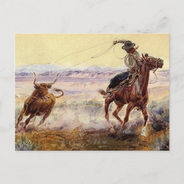 "På damen" av Charles M Russell Vykort (Framsida)