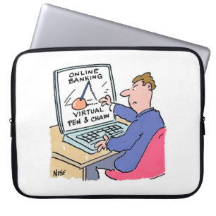 På Dator Internetbank Rolig Tecknad Bild Laptop Fodral