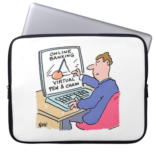 På Dator Internetbank Rolig Tecknad Bild Laptop Fodral (Framsidan)