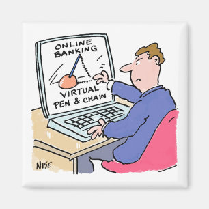 På datorns Online Banking-knappa Tecknad Magnet