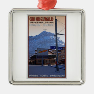 På den Grindelwald tågstationen Julgransprydnad Metall