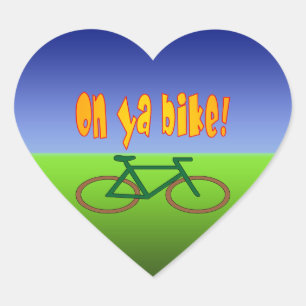 På den Ya cykeln! Att cykla går gröntnollutsläpp Hjärtformat Klistermärke