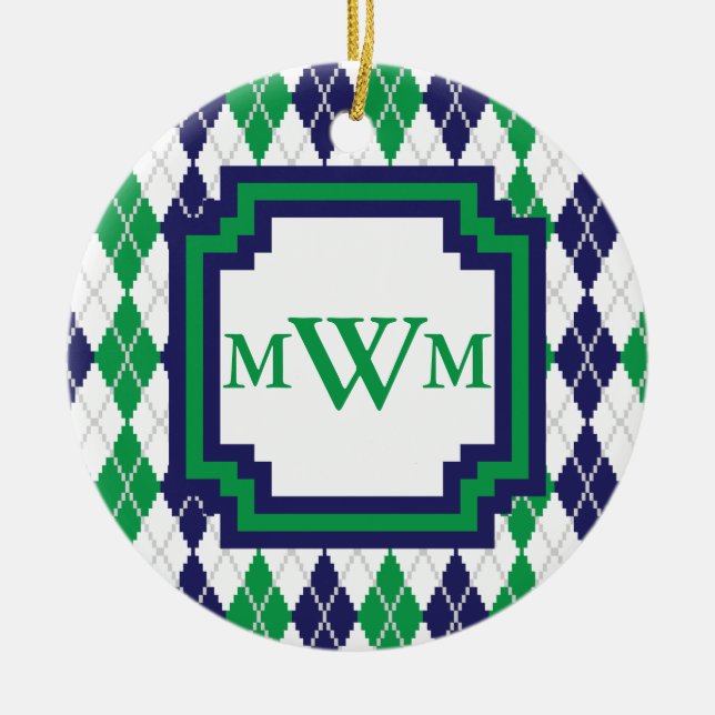 På det gröna Argyle-ornamentet Julgransprydnad Keramik (Framsidan)
