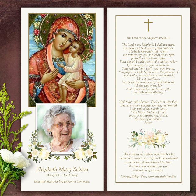 På det katolska begravningskortet LovMemory (Catholic, Religious, Celebration of Life, In Loving Memory of, Forever in our hearts, funeral cards)