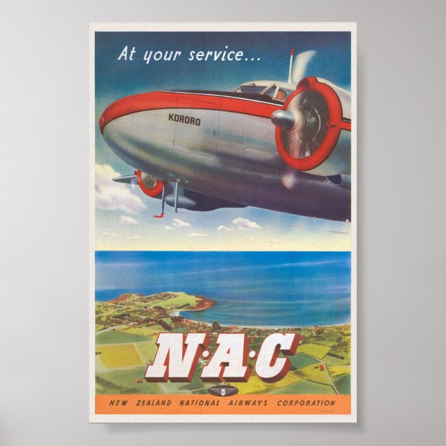 På ditt Service NAC New Zealand Vintage affisch (Framsidan)