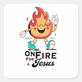 På Eld För Jesus Psalm 34:5 Söt Flamma Karaktär Fyrkantigt Klistermärke