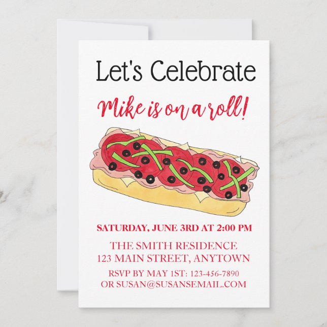 På en Grattis i italienska Sub Sandwich Inbjudningar (Framsida)