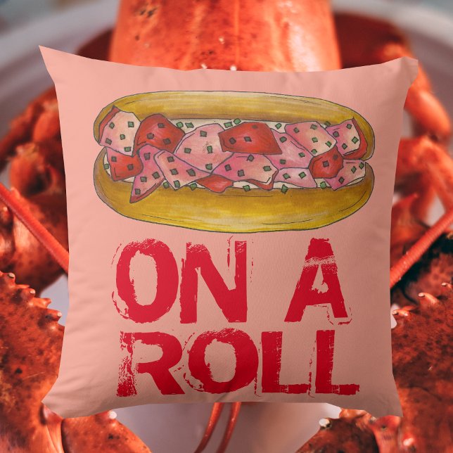 På en Roll Maine ME Lobster Roll Seafood Sandwich Kudde (Lobster Roll Pillow)