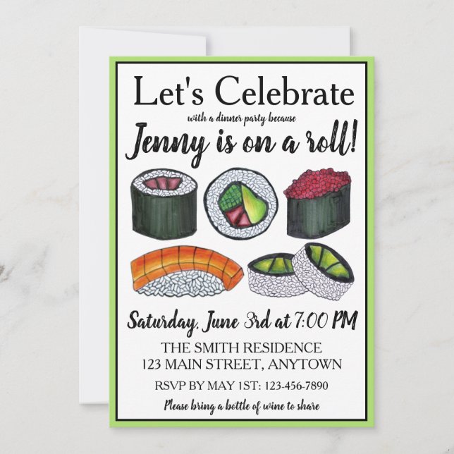 På en (Sushi) roll Grattis Firande Inbjudningar (Framsida)