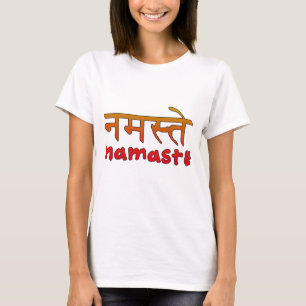 På engelska Namaste och hindien skrivar Tee Shirt