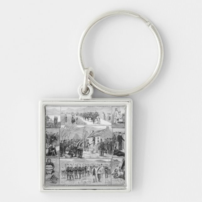 På Evictionarbetsuppgift i Irland Fyrkantig Silverfärgad Nyckelring (Framsidan)