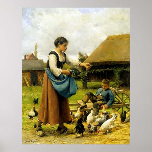 På Farmyard ~ Julien Dupré ~ Fine Art Canvas Poster (Framsidan)