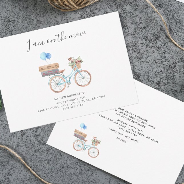 På Flytta Flytta för Ny adress vattenfärgscykel Meddelande (Change of Address Boho Bike Moving Announcement)