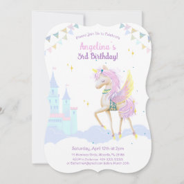 På födelsedagsinbjudan med en förtjusande unicorn. inbjudningar