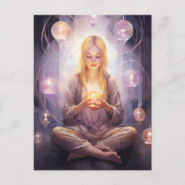 På fredens Söt Meditating Yoga Girl Lila Guld Vykort