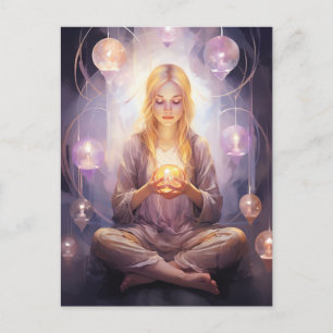 På fredens Söt Meditating Yoga Girl Lila Guld Vykort