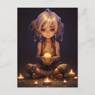 På fredens Söt Meditating Yoga Girl Lila Guld Vykort