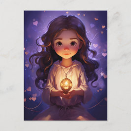 På fredens Söt Meditating Yoga Girl Lila Hearts Vykort