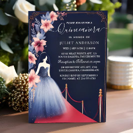 På Glam Boll Gown Spark Mörk Navy Blue Quinceanera Inbjudningar
