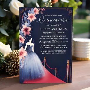 På Glam Boll Gown Spark Mörk Navy Blue Quinceanera Inbjudningar