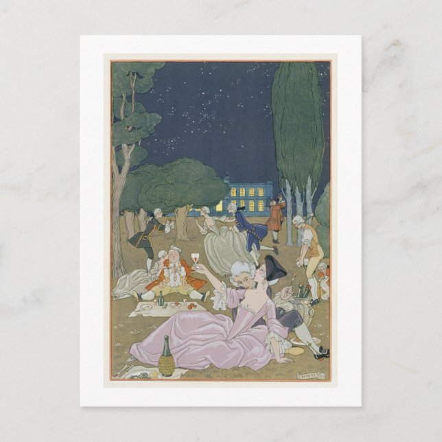 På Gräsmatta, illustration till "Fetes Galantes" a Vykort (Framsida)