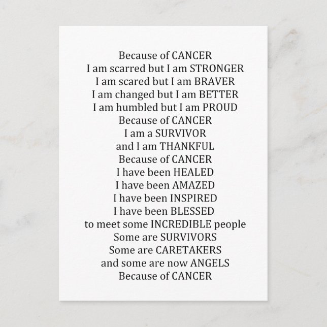 På grund av cancer vykort (Framsida)