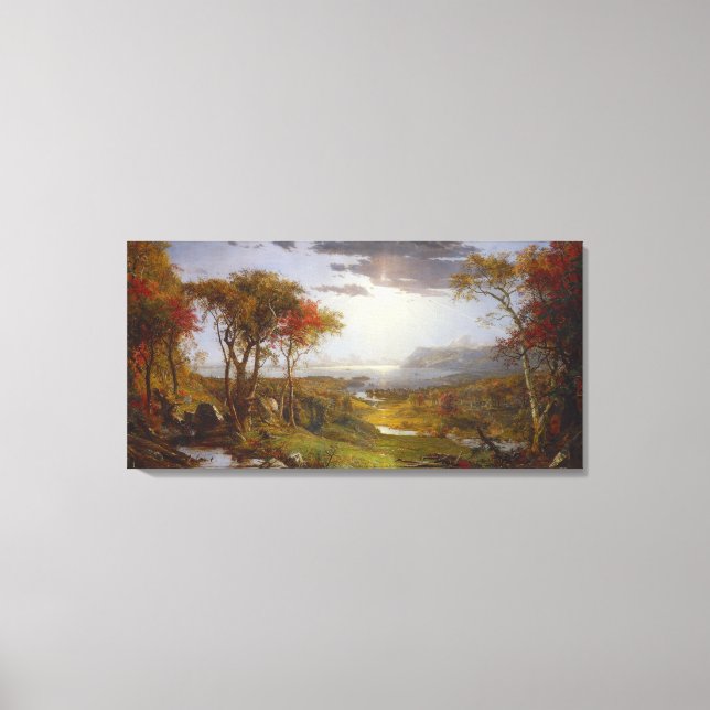 På Hudson River, 1860 (olja på arbetsyta) Canvastryck (Framsida)