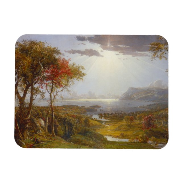 På Hudson River, 1860 (olja på arbetsyta) Magnet (Horisontell)