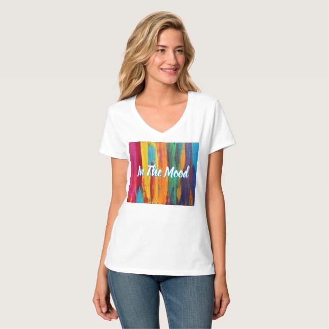 “På humör” Bomull V-ringad Kvinnors T-shirt (Hel framsida)