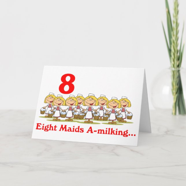 På julens 8:e dag åtta mjölkpigor helgkort (Framsida)