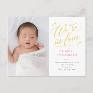 På Kärlek EDITABLE FÄRG Birth Notification Postcar Vykort