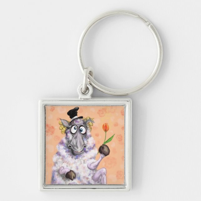 På Kärlek Ram - Romantic - lägg till texten / Namn Fyrkantig Silverfärgad Nyckelring (Framsidan)