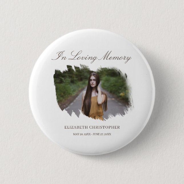 På knappen Loving Memory Push Ram Photo Funeral Knapp (Framsida)