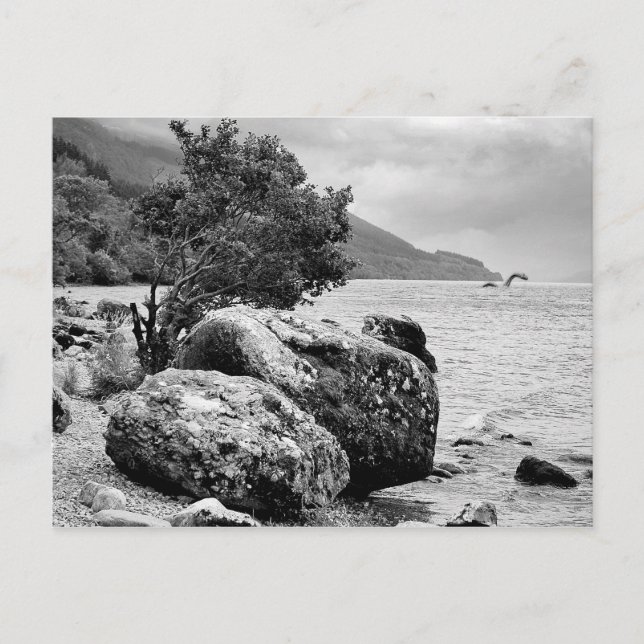 På kusterna av Loch Ness med monster Vykort (Framsida)