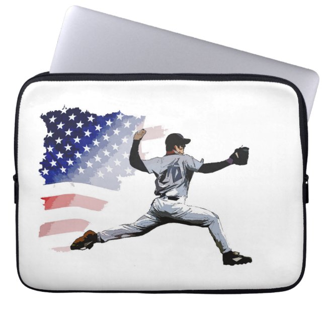 På ljudet - Baseball Pitcher och USA flagga Laptop Fodral (Framsidan)