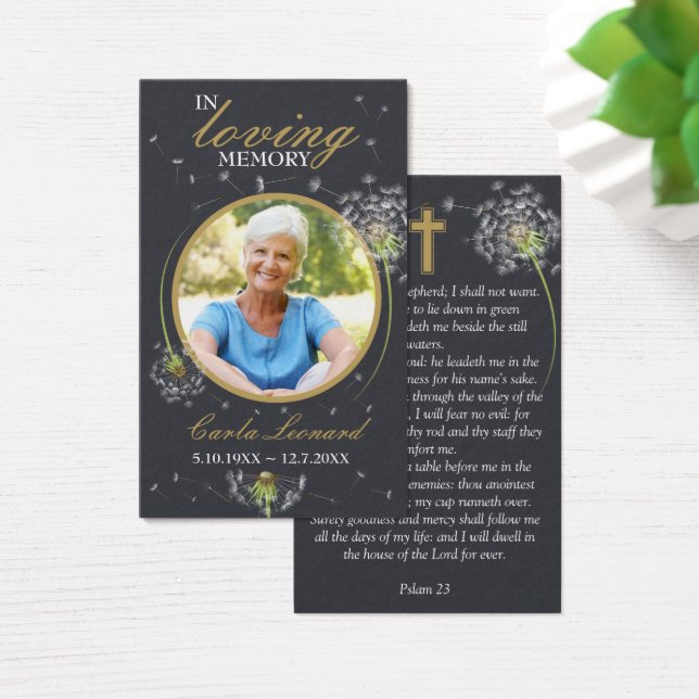 På Loving Memory Dandelion Photo Funeral Prayer Visitkort (Skivbord)