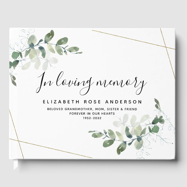 På Loving Memory Eucalyptus Funeral Guest Bok (Framsida)