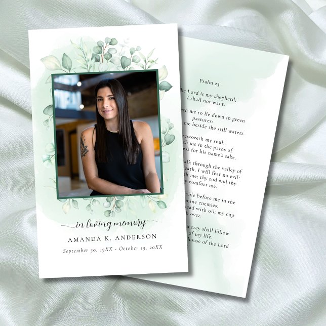 På Loving Memory Eucalyptus Greenery Prayer Card Visitkort (Skapare uppladdad)