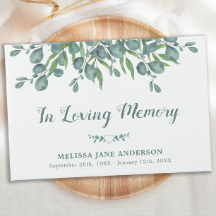 På Loving Memory Eucalyptus Memorial Funeral Gästböcker