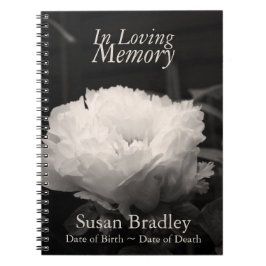 På Loving Memory Peony Funeral NoteBook Anteckningsbok Med Spiral