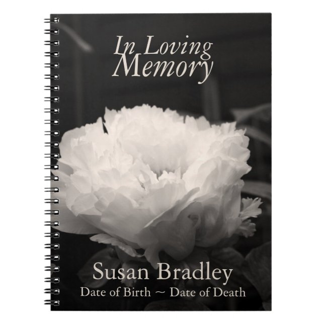 På Loving Memory Peony Funeral NoteBook Anteckningsbok Med Spiral (Framsidan)