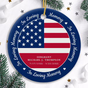 På Loving Memory Veteran American Flagga Memorial Julgransprydnad Keramik