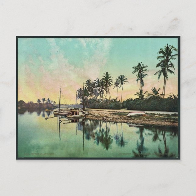 På Miami River sällsynt Photochrom Vykort (Framsida)