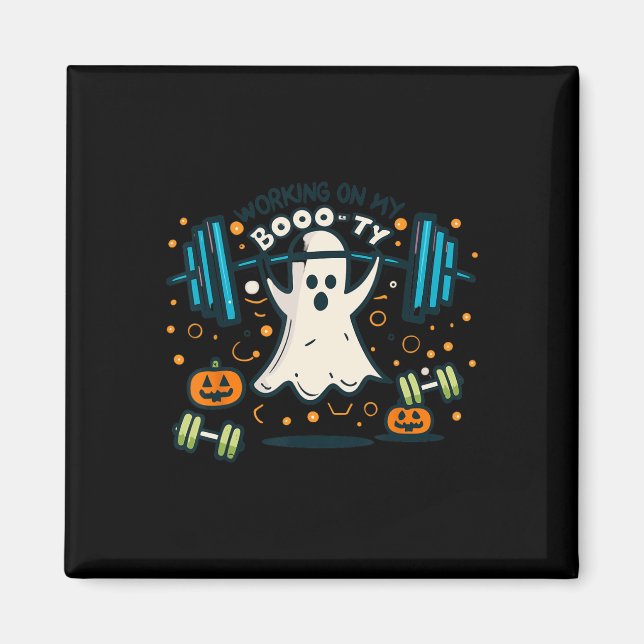 På min Boo-ty Funny Booty Halloween Ghost Workout Magnet (Framsidan)