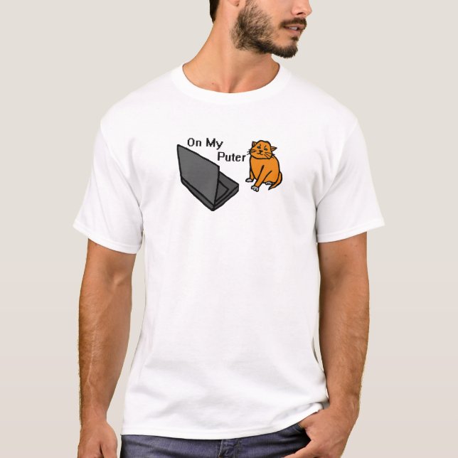 På Min Dator Rolig Dator Orange Katt Meme T Shirt (Framsida)