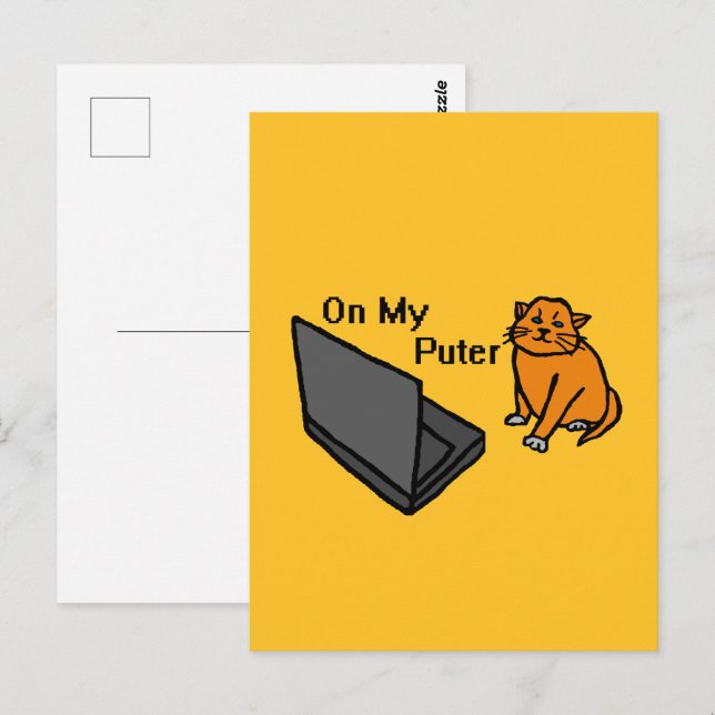 På Min Dator Rolig Dator Orange Katt Meme Vykort (Fram/baksida)