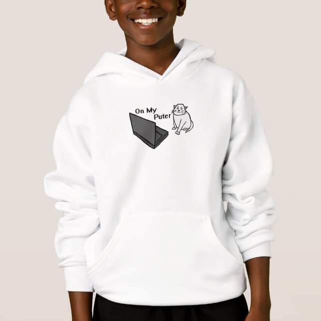 På Min Dator Rolig Dator Vit Katt Meme T Shirt (Framsida)